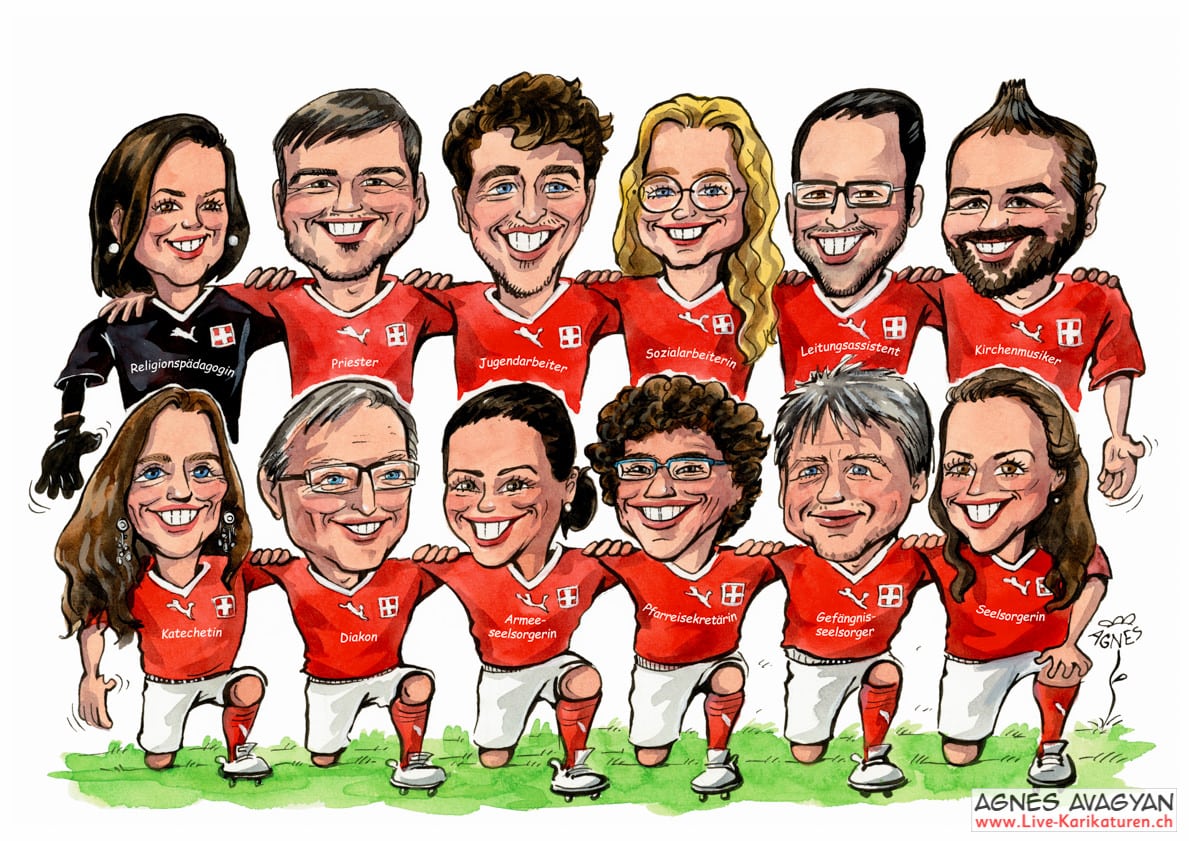 1417, Chance Kirchenberufe, Teambild, Fussball, 2024, Kundenevent, Alleinunterhalter, Unterhaltung, Kunst, Kunsthandwerk, Firmenevent, Geschaeftsessen, Geburtstag, Hochzeit, Firmenevent, Geschenkidee, Hochzeit, Jubilaeum, Kuenstler, Live Karikaturist, Pen